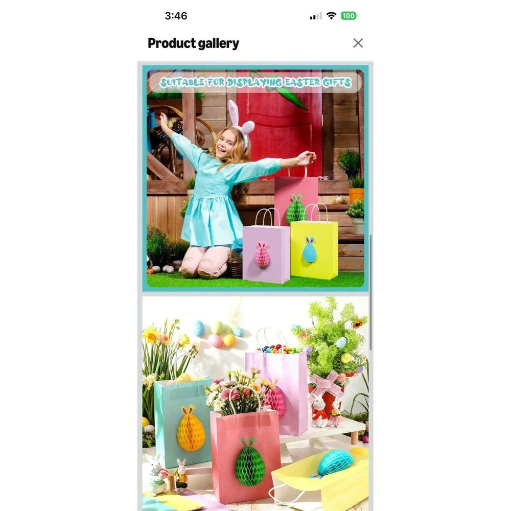 12 PCS Easter Bunny Gift Bags with Handles 3D Honeycombs Included To Attach
